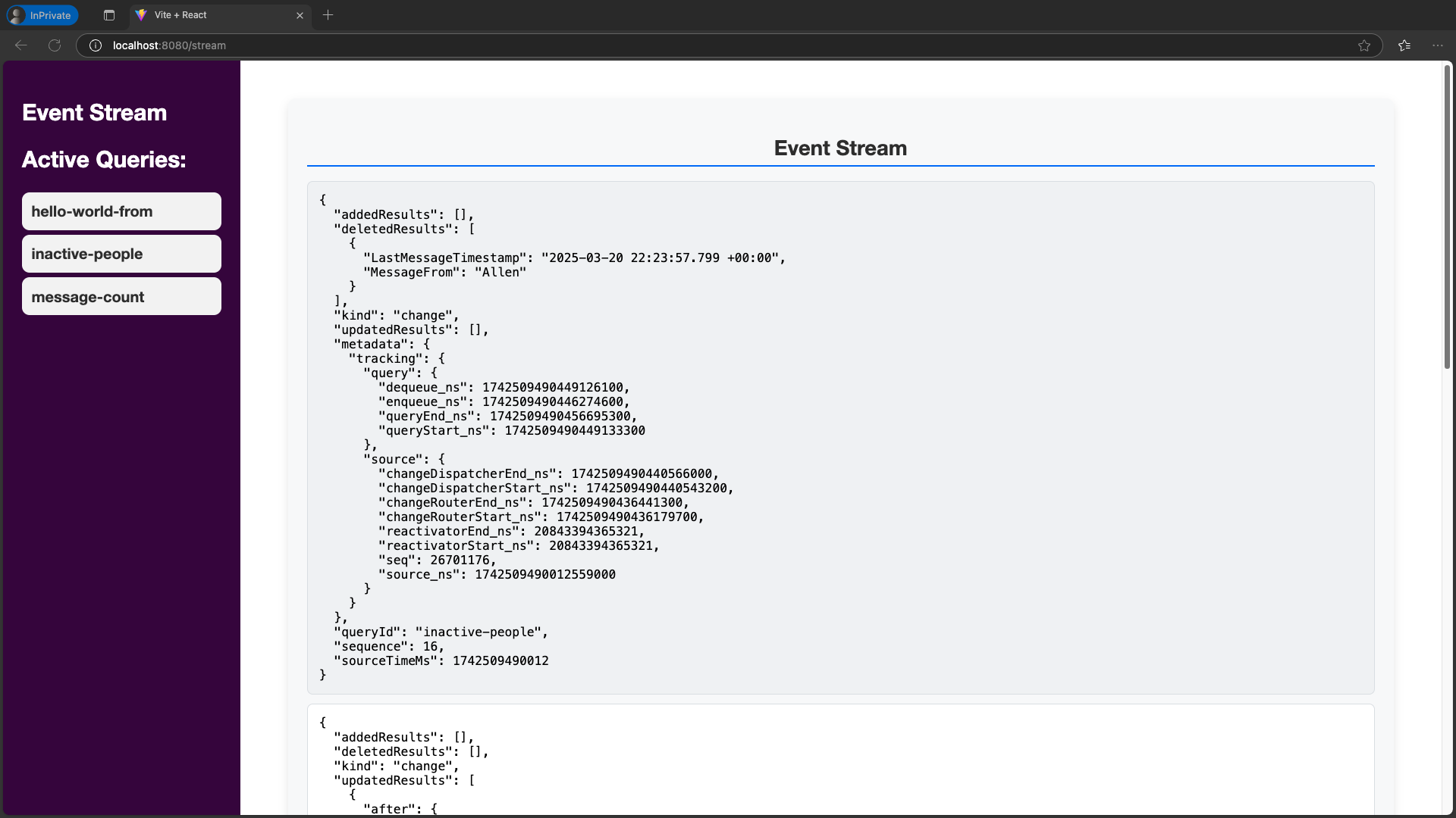 Event Stream Page
